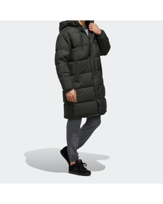 Adidas Black Puffy Long Down Stay Warm Outdoor Sports Hooded Down Jacket for men