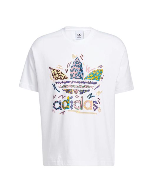 Adidas Originals Ss22 Cartoon Logo Printing Round Neck Casual Short Sleeve White