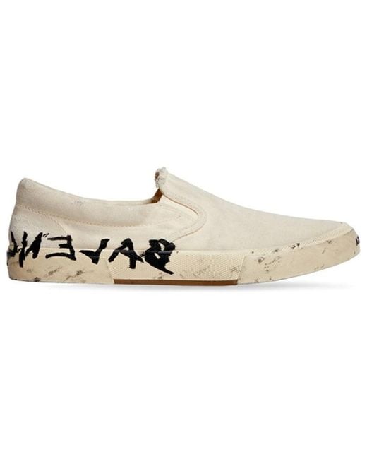 Balenciaga White (Wmns) Paris Low Top Slip On Shoes 'Washed Cotton'