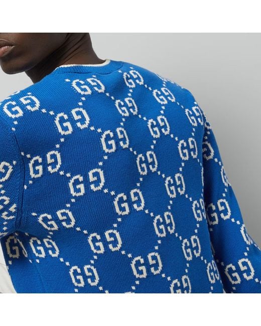 Gucci Blue Jumbo Gg Jacquard Crew Neck Jumper for men