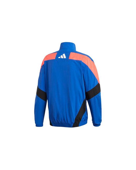 Adidas Blue Urban Q3 Tt Contrast Color Stitching Logo Sports Stand Collar Woven Jacket for men