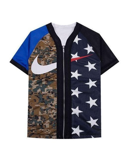 Nike Blue Lab Nrg Fog Baseball Top Zipper Double Sided Baseball Uniform Short Sleeve Jacket Camouflage for men