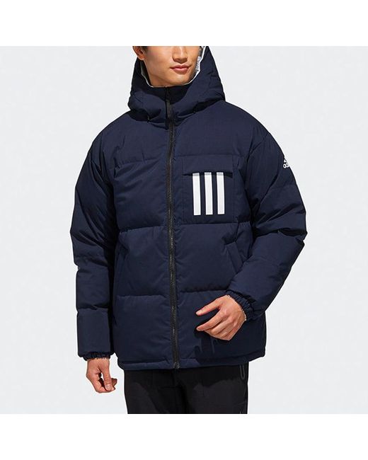 Adidas Blue Reversible Hooded Sports Down Jacket for men
