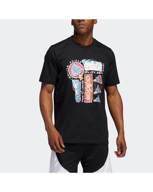 Adidas Black X Crayola Crossover Subject Printing Basketball Sports Short Sleeve for men