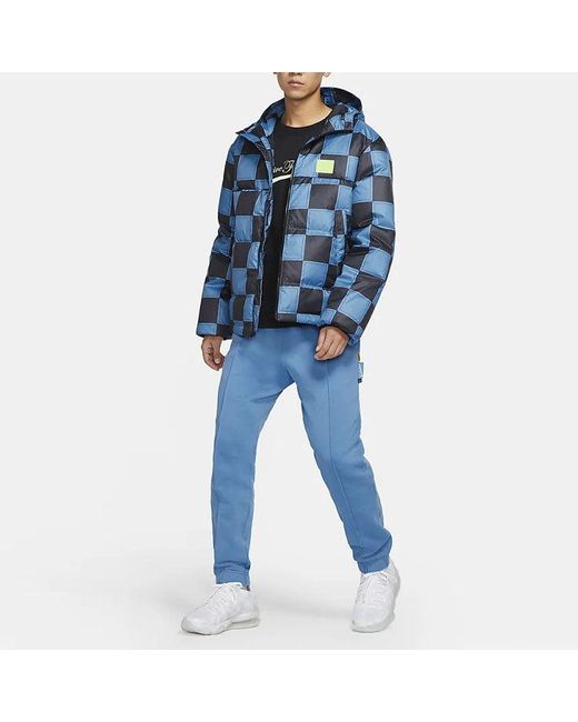 Nike Blue Lebron Grid Basketball Sports Stay Warm Hooded Down Jacket for men