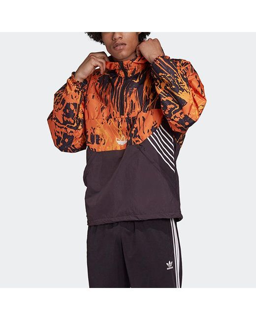 Adidas Brown Originals Tlm 02 Wb Flame Colorblock Stand Collar Hooded Casual Sports Jacket for men