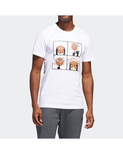 Adidas White Basketball Cartoon Printing Short Sleeve for men