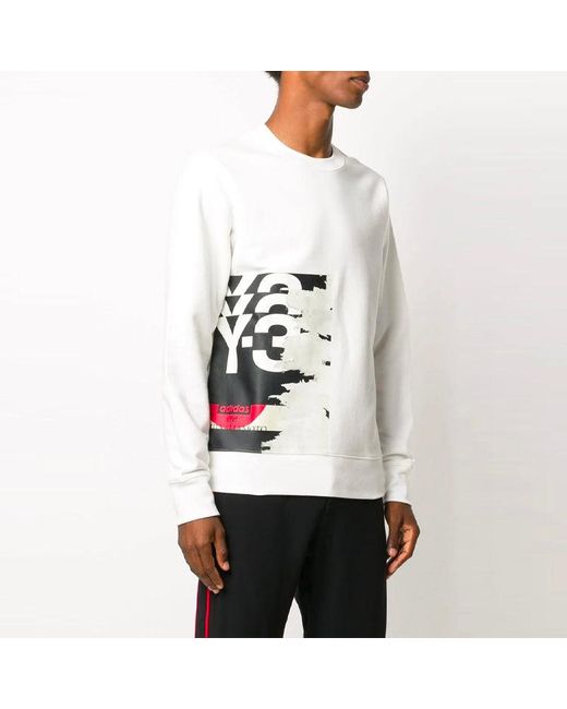 Adidas White Y-3 Logo Printing Long Sleeves Pullover for men