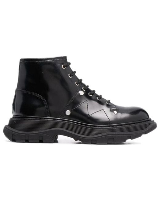 McQueen Black Ankle Leather Boot for men