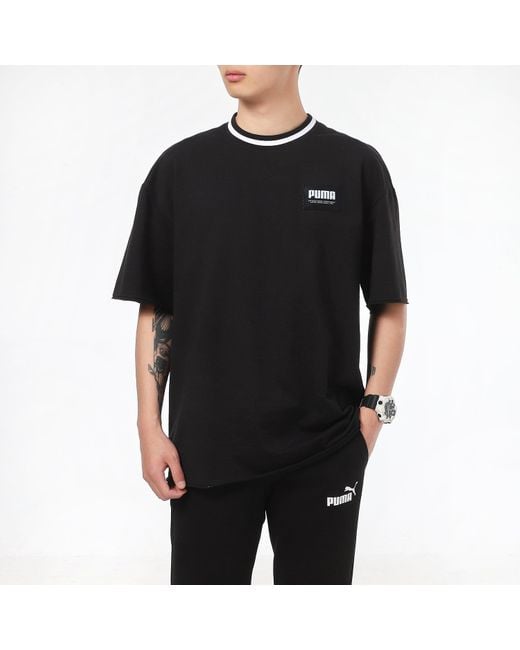 PUMA Black Solid Round Neck T-Shirt for men