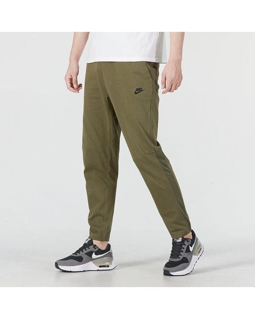 Nike Green Solid Color Logo Training Fleece Bundle Feet Sports Pants/Trousers/Joggers Military for men