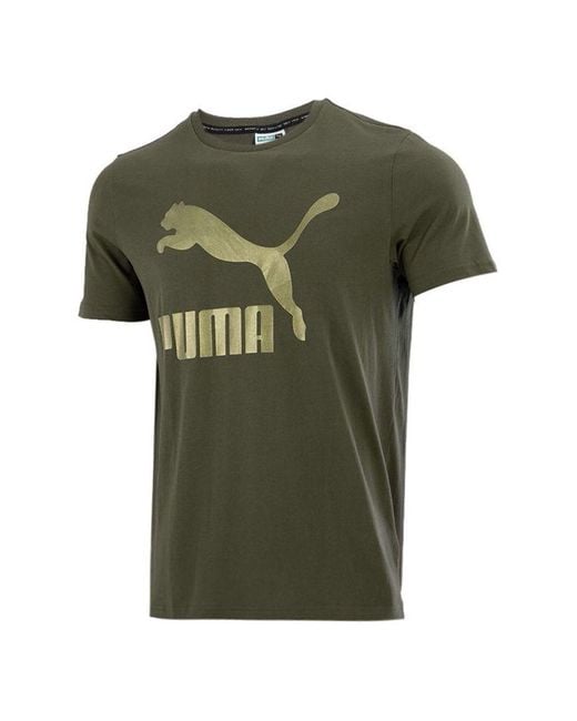 PUMA Green Athleisure Casual Sports Logo Printing Short Sleeve for men