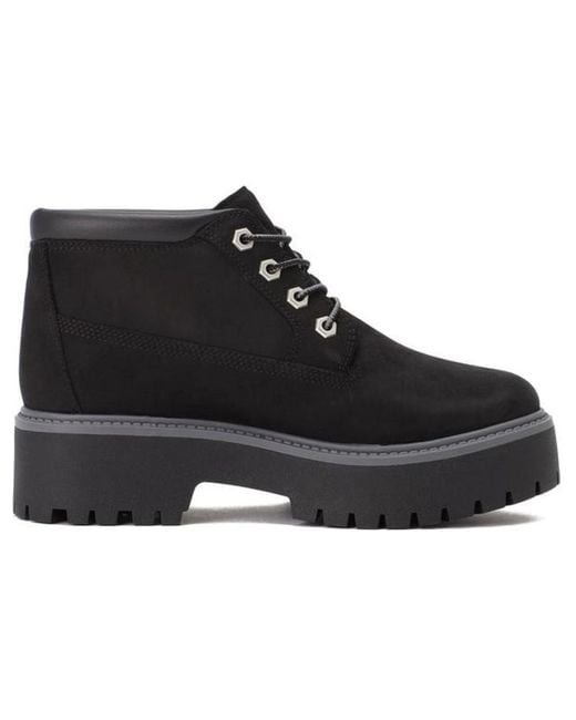 Timberland Black (Wmns) Stone Street Premium Platform Waterproof Chukka Boots Nubuck'