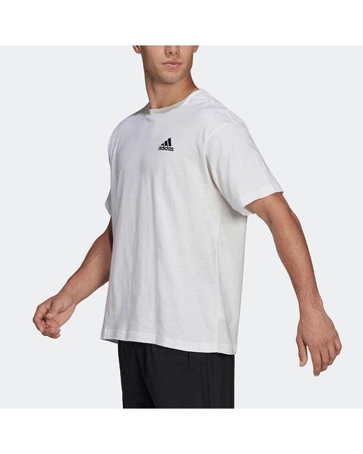 Adidas White Logo Solid Color Round Neck Loose Short Sleeve Couple Style for men