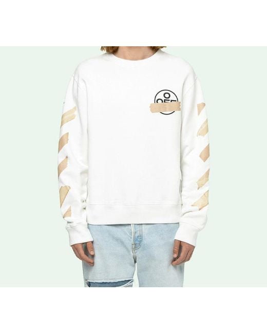 Off-White c/o Virgil Abloh White Tap Arrows Logo Long Sleeve Round Neck Sweater Tape for men