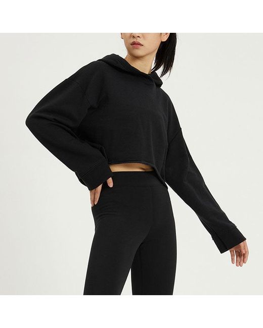 Nike Black (Wmns) Yoga Luxe Solid Color Short Long Sleeves Hoodie