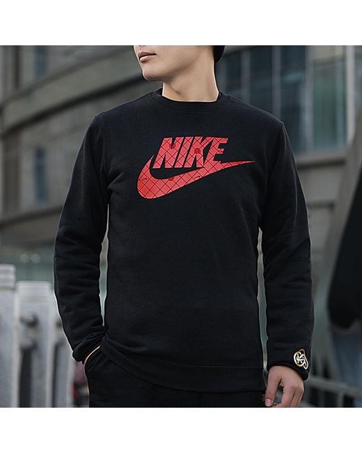 Nike Black Large Logo Printing Round Neck Long Sleeves for men