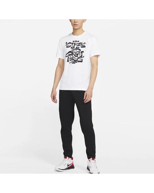 Nike White Lebron Strive For Greatness Basketball Sports Alphabet Printing Round Neck Short Sleeve T-Shirt for men