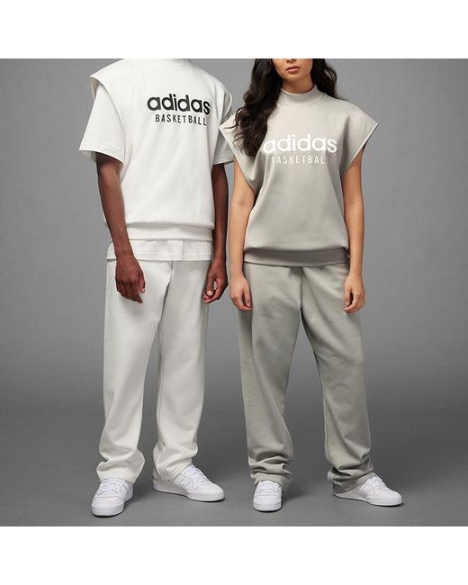 Adidas White Basketball Sleeveless Sweatshirt for men