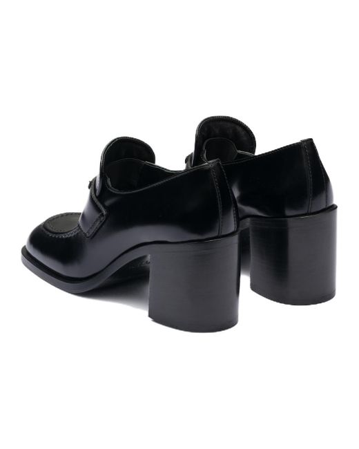 Prada Black (Wmns) Brushed Leather High-Heel Loafers