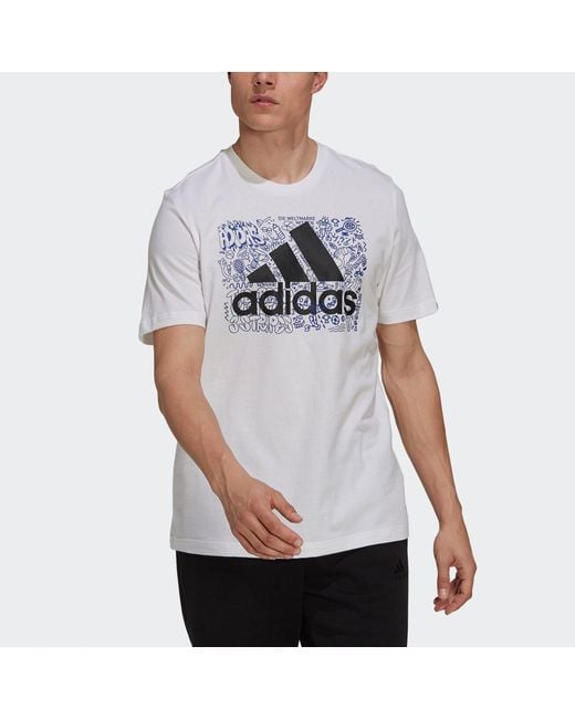 Adidas White M Ddlbmb L T Graffiti Printing Logo Sports Short Sleeve for men