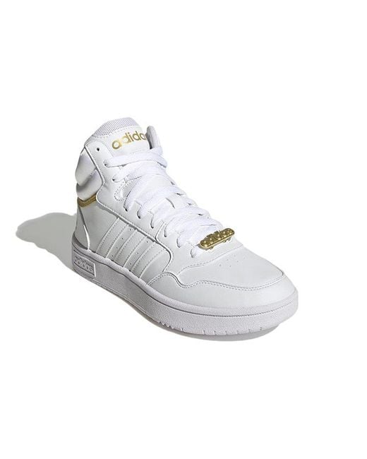 Adidas White (Wmns) Hoops 3.0 Mid Classic Shoes Metallic'