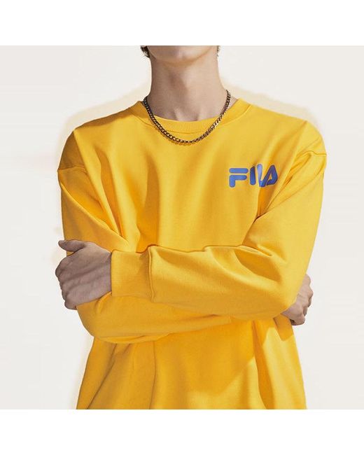 Fila Yellow Alphabet Logo Printing Sports Round Neck Pullover