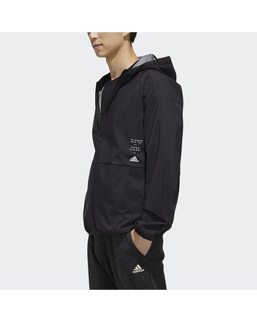 Adidas Blue M Id Trvl Wv Jk Windproof Sports Hooded Jacket for men