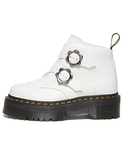Dr. Martens White (Wmns) Dr.Martens Devon Flower Buckle Leather Platform Boots