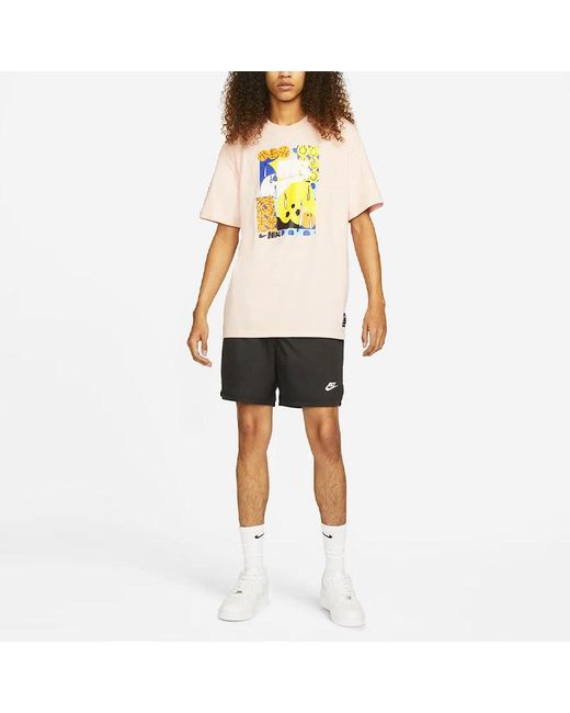 Nike Pink Ss22 Smiling Face Basketball Pattern Printing Breathable Sports Short Sleeve Large Light T-Shirt for men