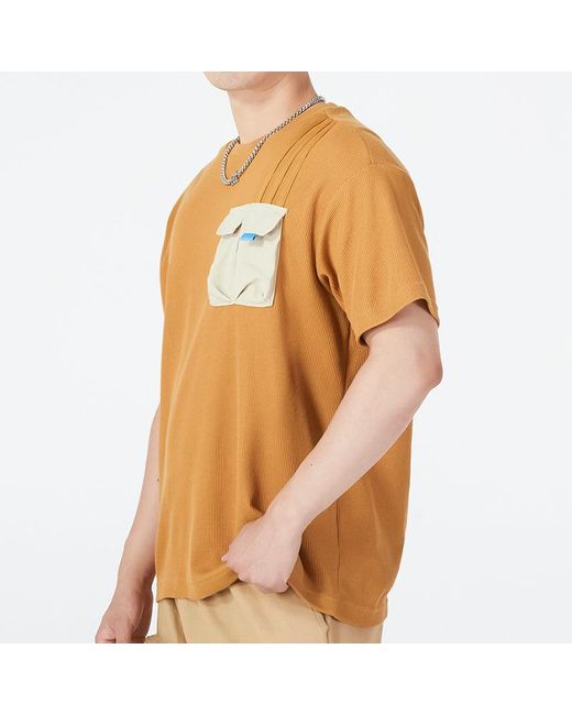 Adidas Natural Neo Contrasting Colors Pocket Athleisure Casual Sports Round Neck Short Sleeve Wheat T-Shirt for men