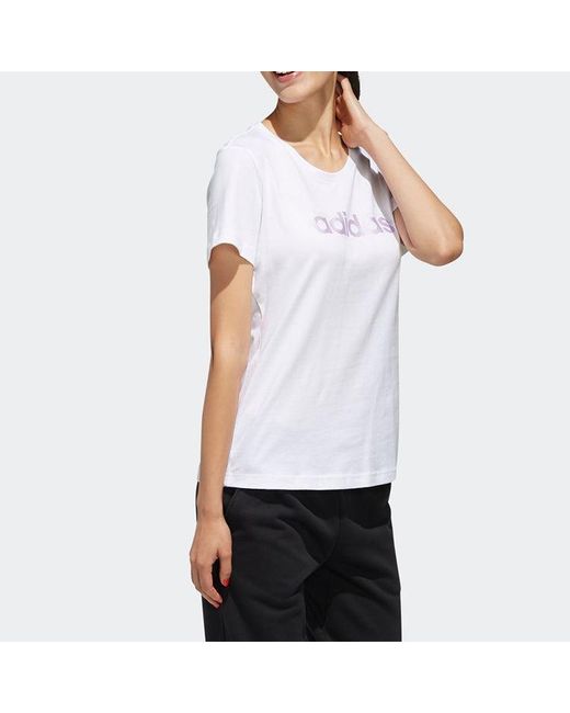 Adidas White (Wmns) Alphabet Logo Printing Training Sports Short Sleeve
