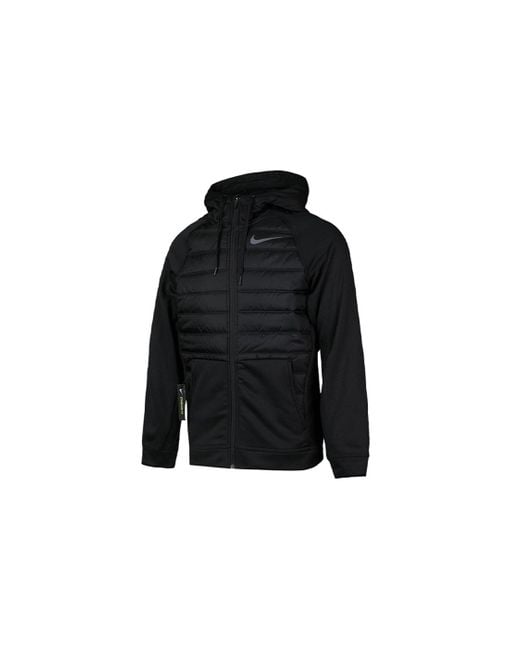 Nike Black Stay Warm Solid Color Sports Training Hooded Padded Jacket for men