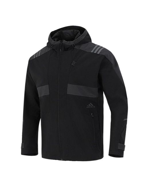 Adidas Black Athleisure Casual Sports Hooded Training Knit Jacket for men