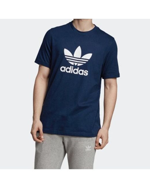 Adidas Blue Originals Trefoil Tee Colleage Alphabet Printing Breathable Short Sleeve for men