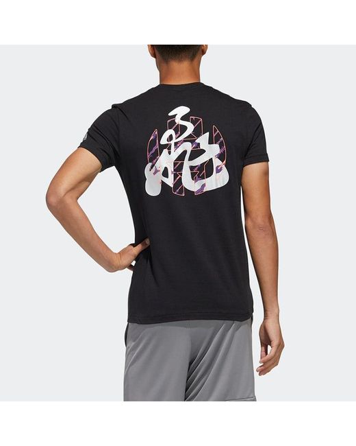 Adidas Black 5 Generals Jh Back Printing Round Neck Basketball Sports Short Sleeve for men
