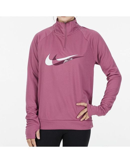 Nike Purple (Wmns) Dri-Fit Half Zipper Quick Dry Reflective Sports Long Sleeves Deep T-Shirt