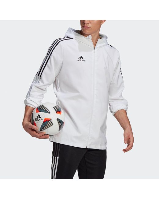 Adidas White Tiro21 Wb Soccer/Football Sports Hooded Jacket for men