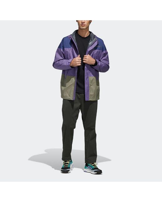 Adidas Purple Terrex Xplr Rain 2.5 J Outdoor Sports Waterproof Colorblock Hooded Jacket for men