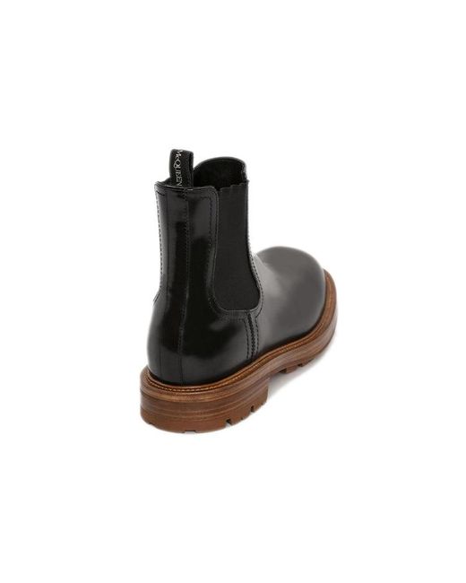McQueen Black Shiny Leather Chelsea Boots for men