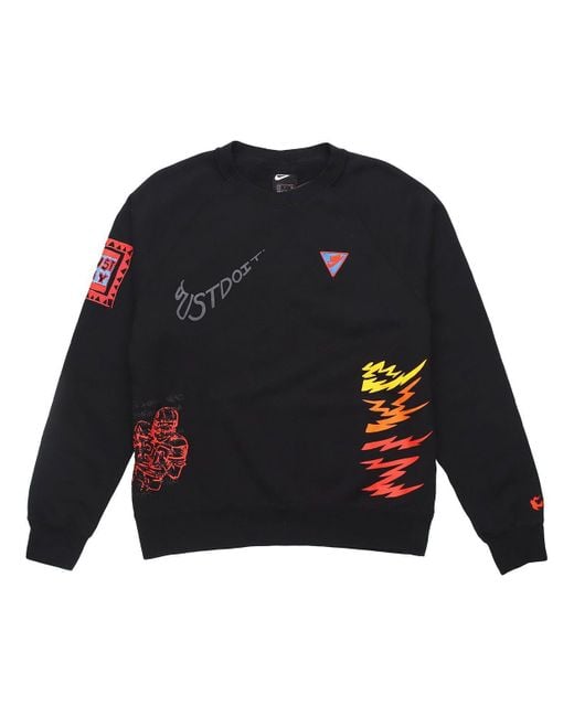Nike Black Sportswear Nsw 3M Reflective Graffiti Printing Round Neck Pullover for men
