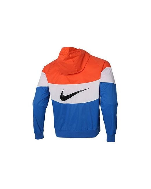 Nike Blue Woven Windproof Athleisure Casual Sports Hooded Jacket for men