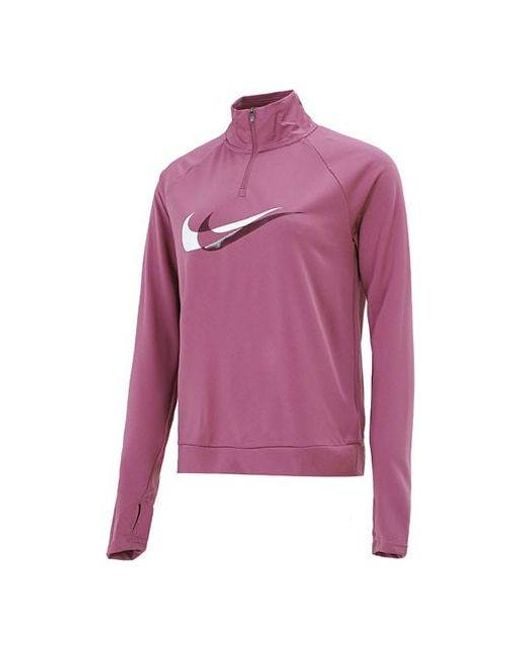 Nike Purple (Wmns) Dri-Fit Half Zipper Quick Dry Reflective Sports Long Sleeves Deep T-Shirt