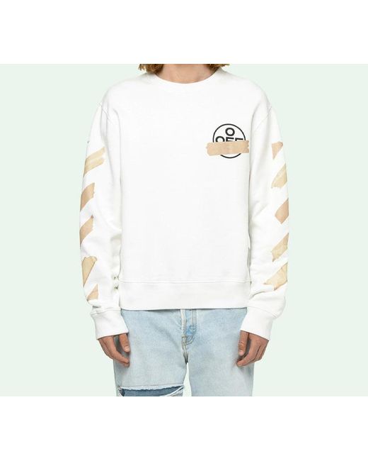 Off-White c/o Virgil Abloh White Tap Arrows Logo Long Sleeve Round Neck Sweater Tape for men