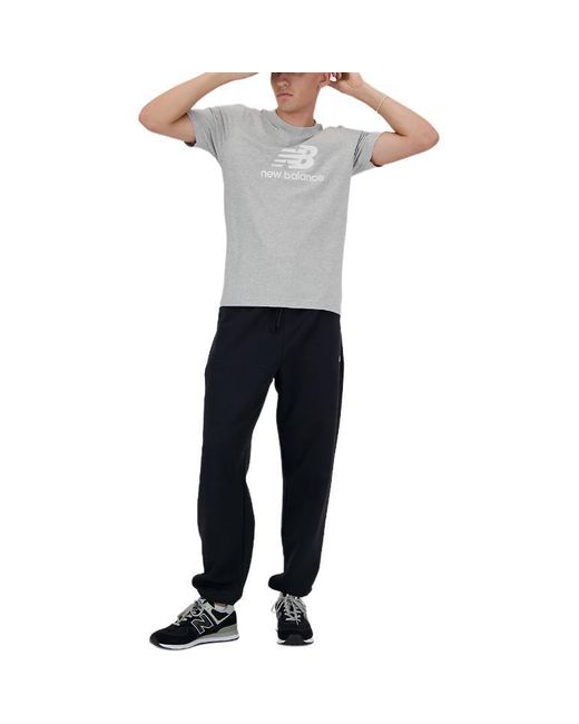 New Balance Gray Essentials Stacked Logo T-shirt for men