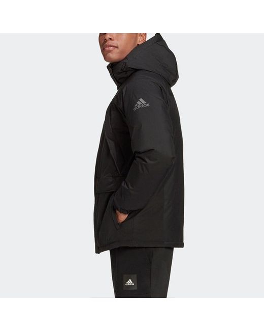 Adidas Black Stay Warm Outdoor Sports Zipper Hooded Down Jacket for men