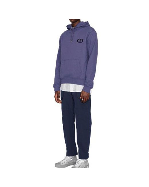 Dior Blue Fw21 Logo Alphabet Embroidered Solid Color Pullover for men