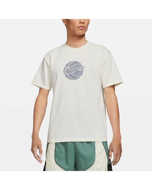 Nike White Basketball Loose Sports Round Neck Short Sleeve Creamy for men