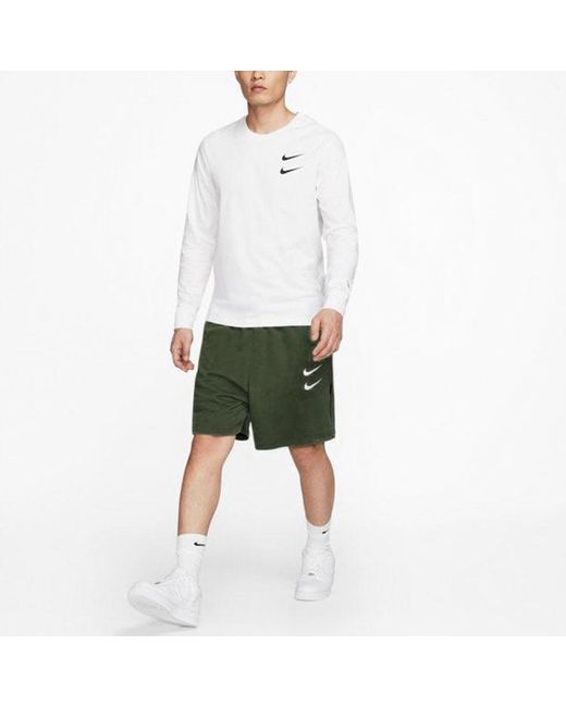 Nike White Swoosh Casual Sports Double-Hook Crew-Neck Long Sleeve for men