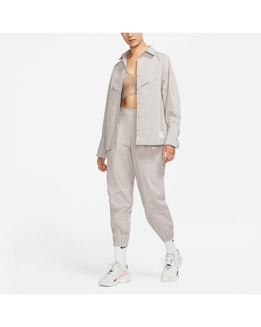 Nike Gray (Wmns) Sportswear Icn Clsh Wvn Ls Top Long Sleeved Shirt